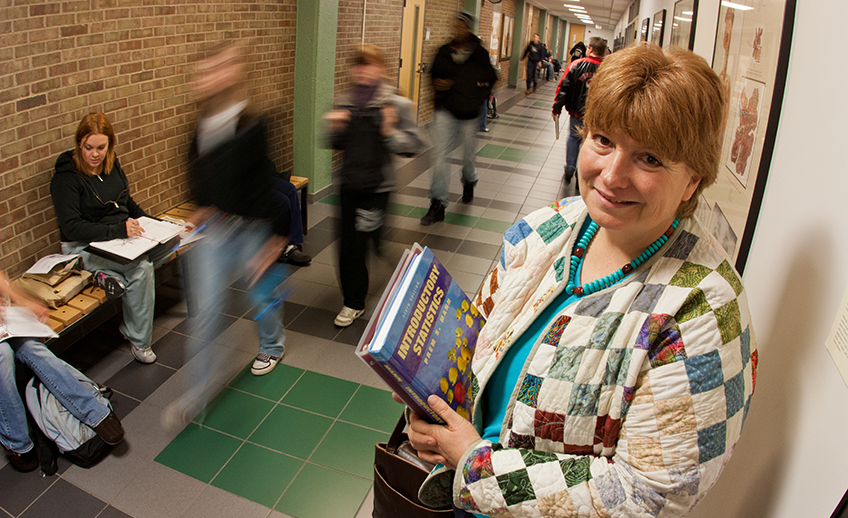 student in WCC hallway