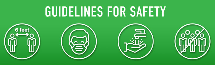 Guidelines for safety, with covid icons