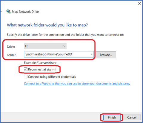 Map drive and click Finish