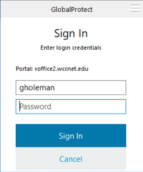 GlobalProtect Connect screen