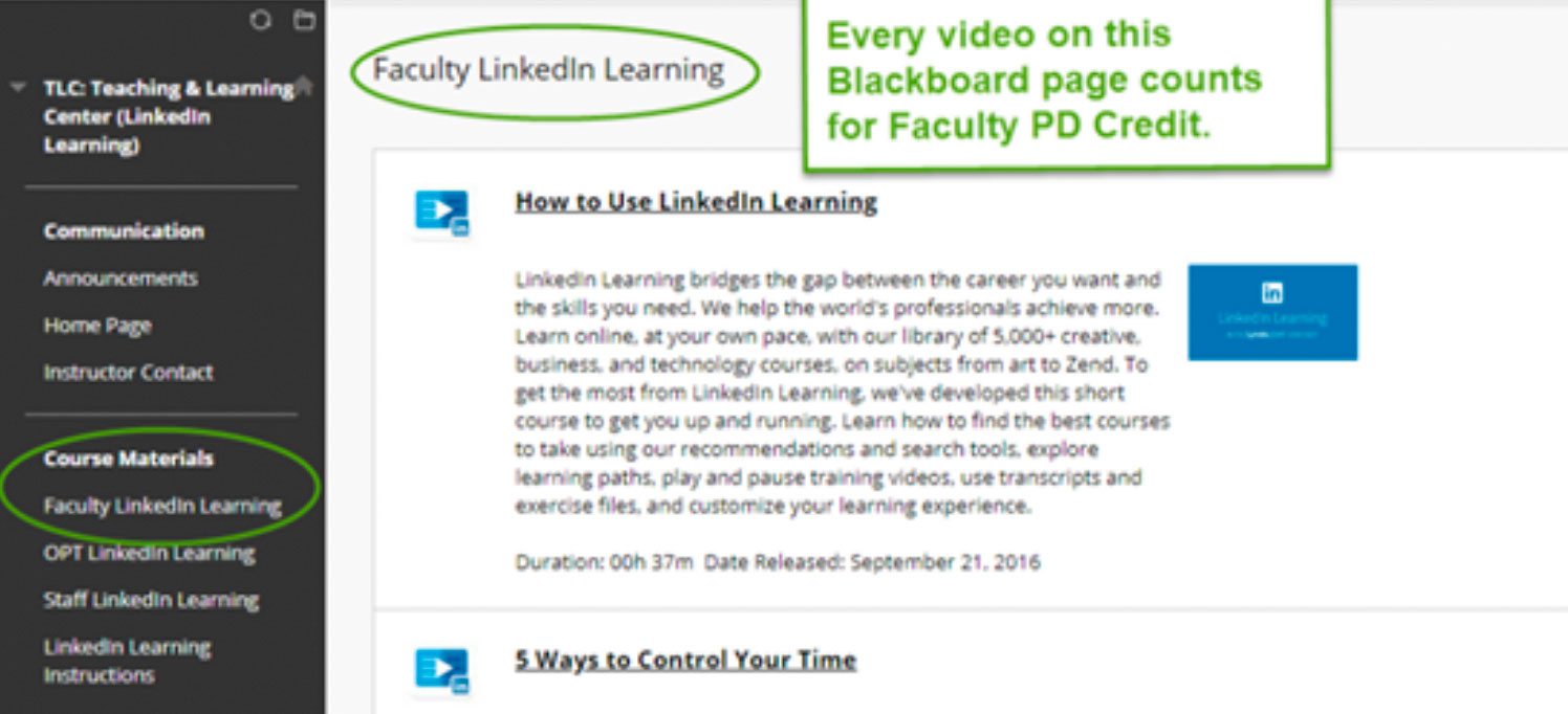 faculty linked in learning screenshot