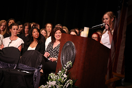 Nursing graduate Meghan Hendershot speaks on behalf of her class.