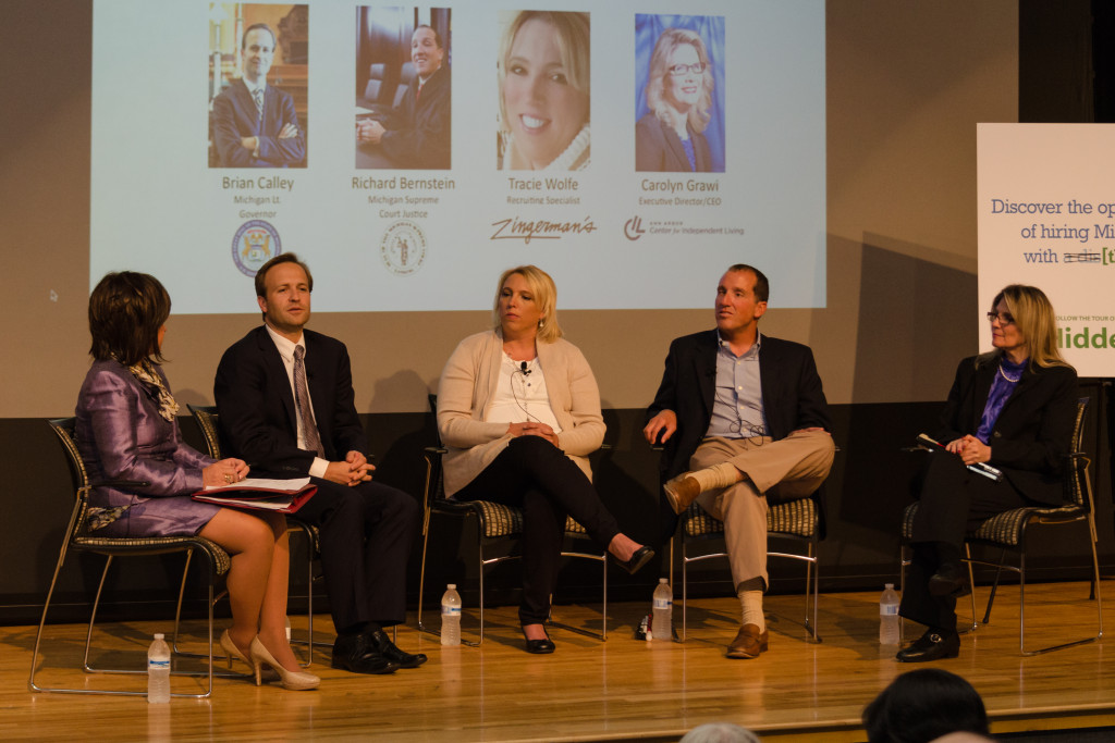 Photo By Kimberly A. Borecki-Troiano WCC President Dr. Rose B. Bellanca (far left) was the moderator of a panel that included (left to right) Lt. Gov. Brian Calley, Justice Richard Bernstein and Carlyn Grawi.