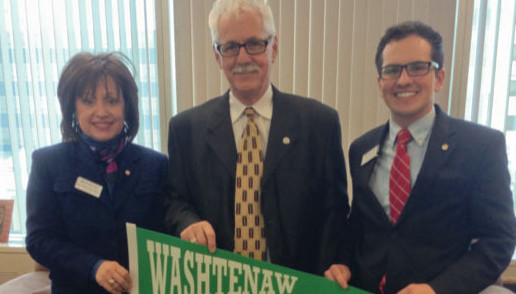 Washtenaw Community College (WCC) President Rose Bellanca and Director of Government Relations Jason Morgan meet with Senate Community College Subcommittee on Appropriations Chairman Darwin Booher.