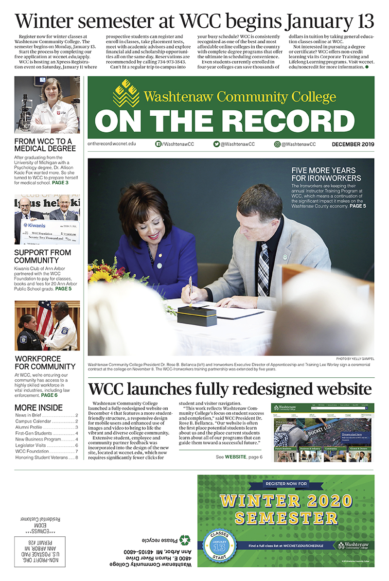 Front page of December 2019 On The Record